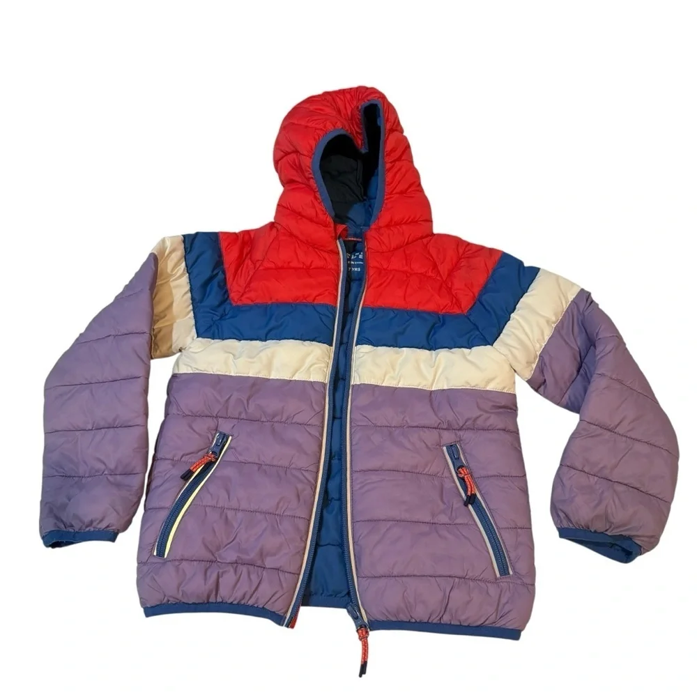 Mini Boden Colorful Hooded Puffer Jacket size 6/7
